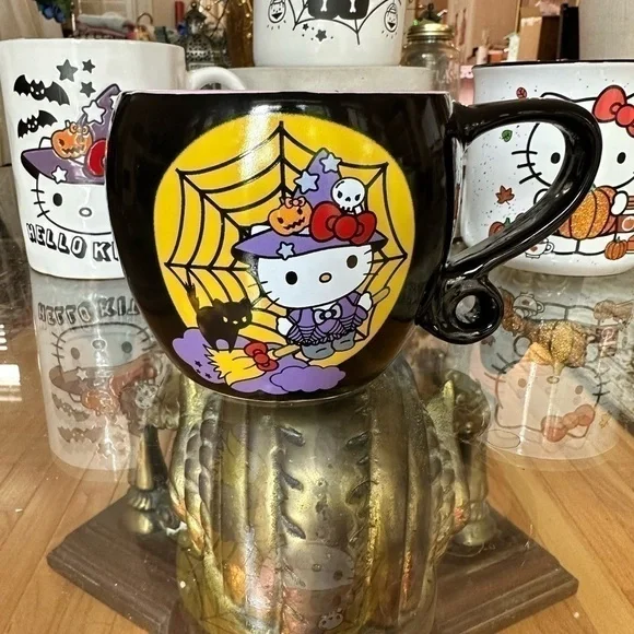 NWT Hello Kitty Halloween Witch Pumpkin Skull Bats Stars Spider Web Broom Mugs - Picture 6 of 7